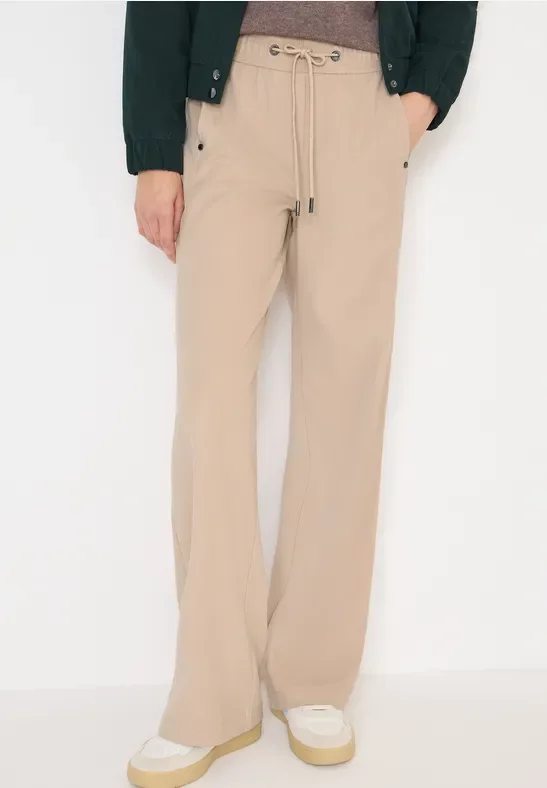 Cecil Damen Wide Leg Twill Hose in Beige, Gr: M