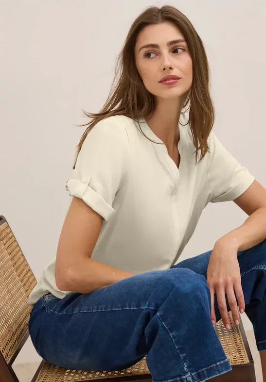 Thumbnail - Cecil Damen Split Neck Viskose-Bluse in Beige, Gr: L