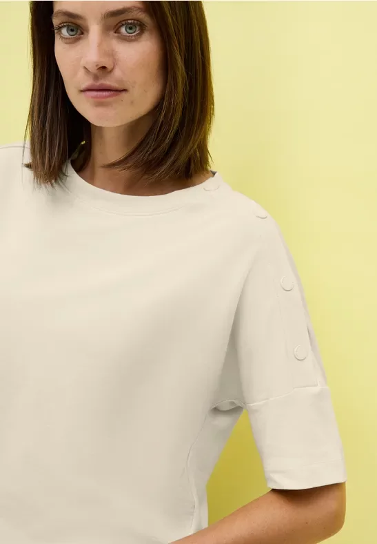Cecil Damen T-Shirt mit Knopfdetail in Beige, Gr: XS