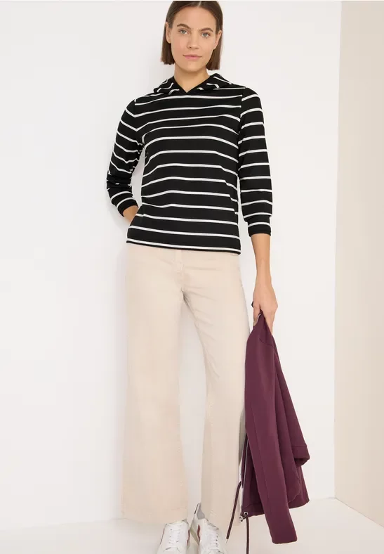 Thumbnail - Cecil Damen Gestreiftes Kapuzenshirt in Schwarz, Gr: XXL