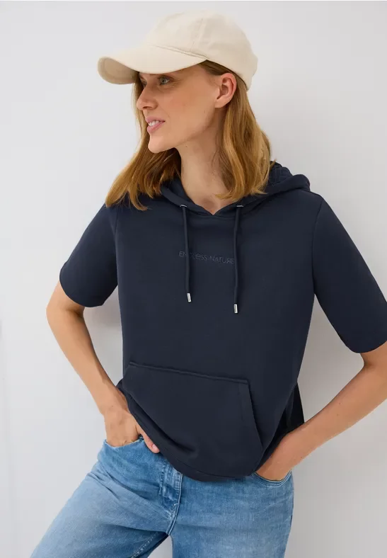 Cecil Damen Kurzarmsweatshirt mit Kapuze in Blau, Gr: XS