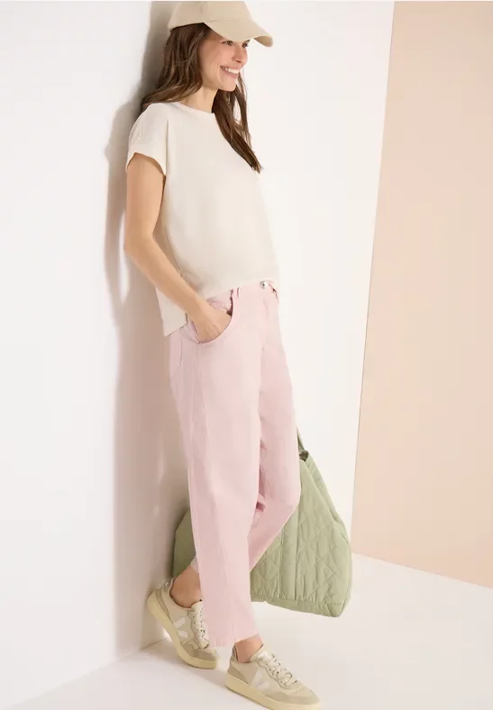 Cecil Damen Mid Waist Barrel Leg Hose im Casual Fit in Rosa, Gr: 33