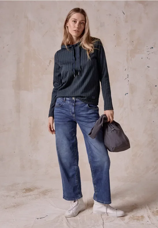 Cecil Damen Hoodie mit Nadelstreifen in Blau, Gr: XL