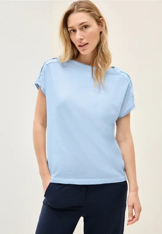 Cecil Damen T-Shirt mit Knopfdetail in Blau, Gr: XL