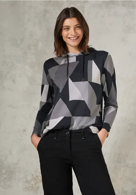 Thumbnail - Cecil Damen Gemustertes Kapuzenshirt in Schwarz, Gr: XL