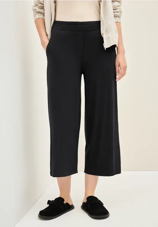 Thumbnail - Cecil Damen Wide Leg Jersey-Hose in Schwarz, Gr: L