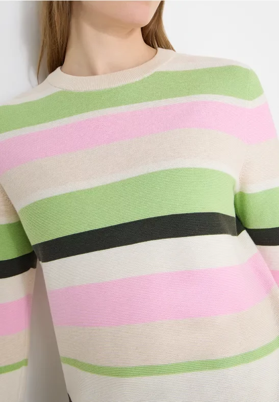 Cecil Damen Gestreifter Pullover in Grün, Gr: XL