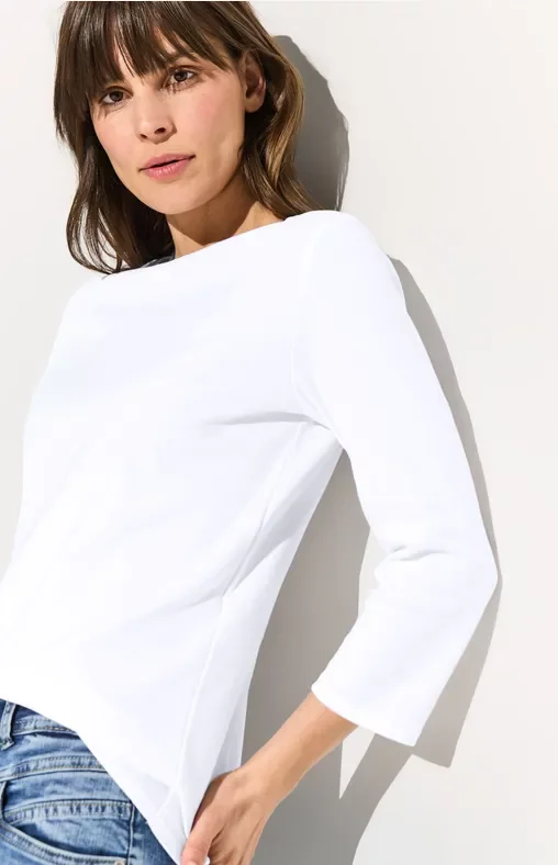 Thumbnail - Cecil Damen Basic Shirt in Unifarbe in Weiß, Gr: XS