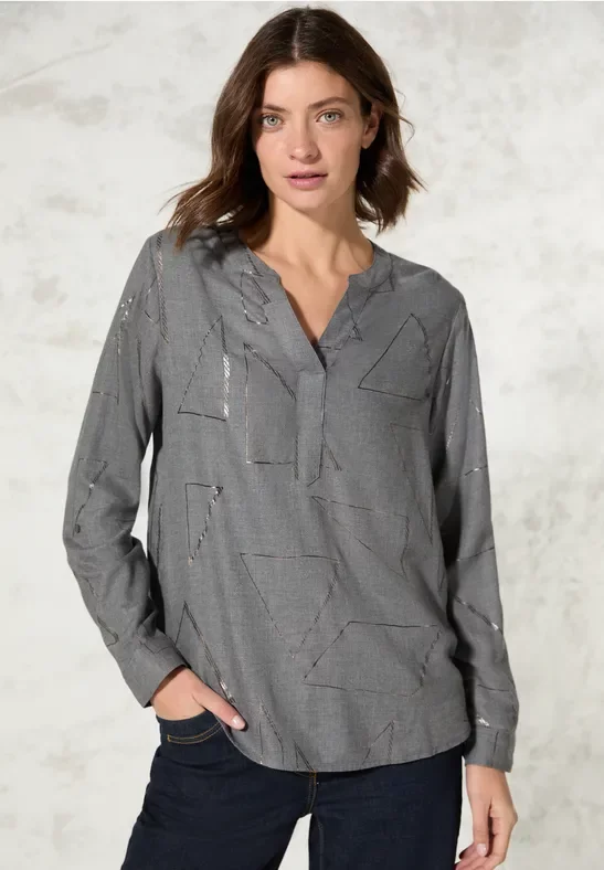 Thumbnail - Cecil Damen Bluse mit Folienprint in Grau, Gr: XS