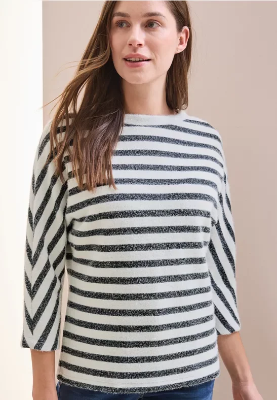 Thumbnail - Cecil Damen Gestreiftes Federgarn Shirt in Blau, Gr: M