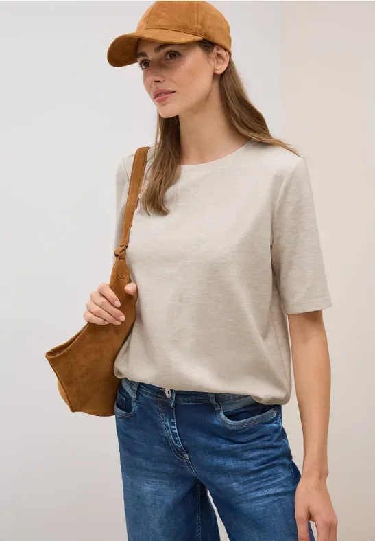 Thumbnail - Cecil Damen Kurzarmsweatshirt in Beige, Gr: M