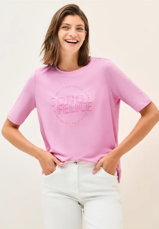 Cecil Damen Shirt mit Wording Artwork in Rosa, Gr: S