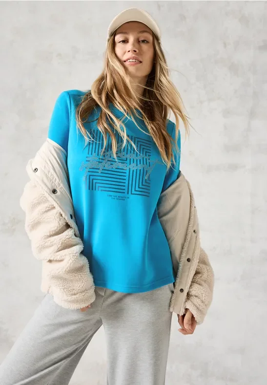 Thumbnail - Cecil Damen Shirt mit Print in Blau, Gr: XL