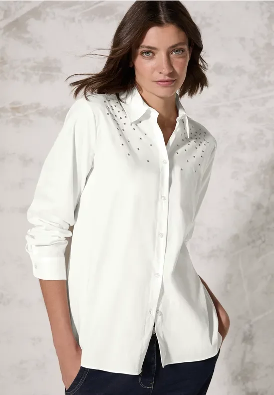 Cecil Damen Bluse mit Glitzer-Details in Weiß, Gr: S