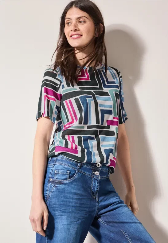 Thumbnail - Cecil Damen Gemustertes T-Shirt in Weiß, Gr: L