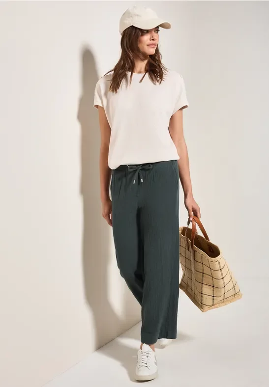 Thumbnail - Cecil Damen Wide Leg Musselin Hose in Grün, Gr: L