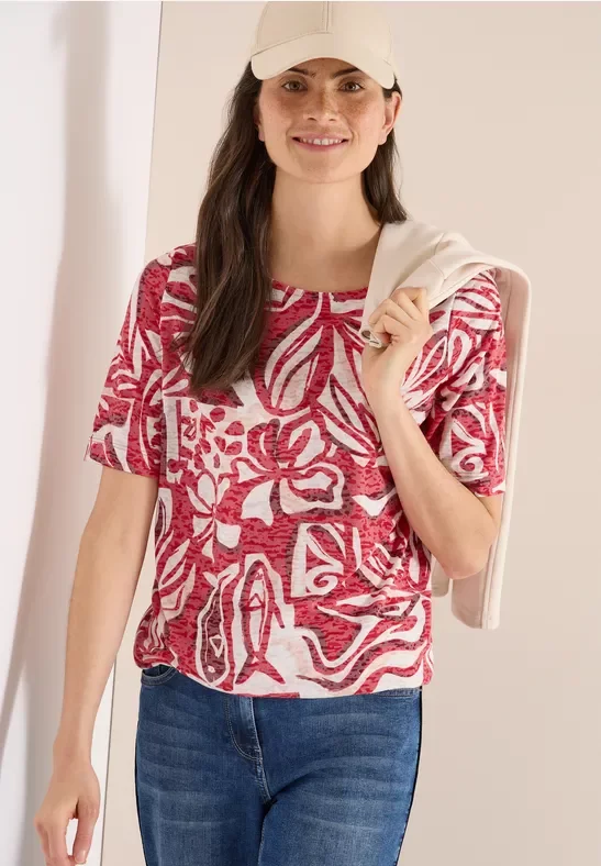 Cecil Damen T-Shirt in Ausbrenner-Optik in Rot, Gr: XS