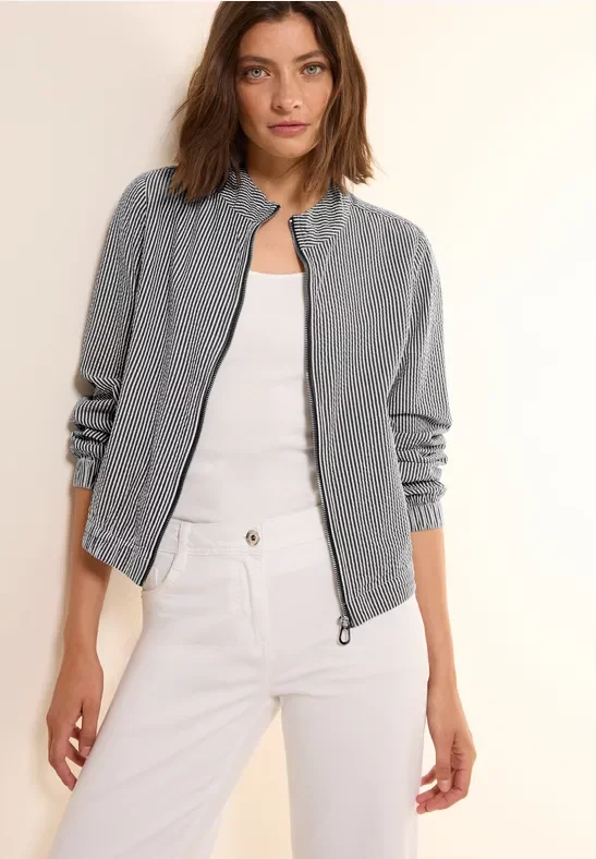 Thumbnail - Cecil Damen Kurze Seersucker Jacke in Blau, Gr: XXL