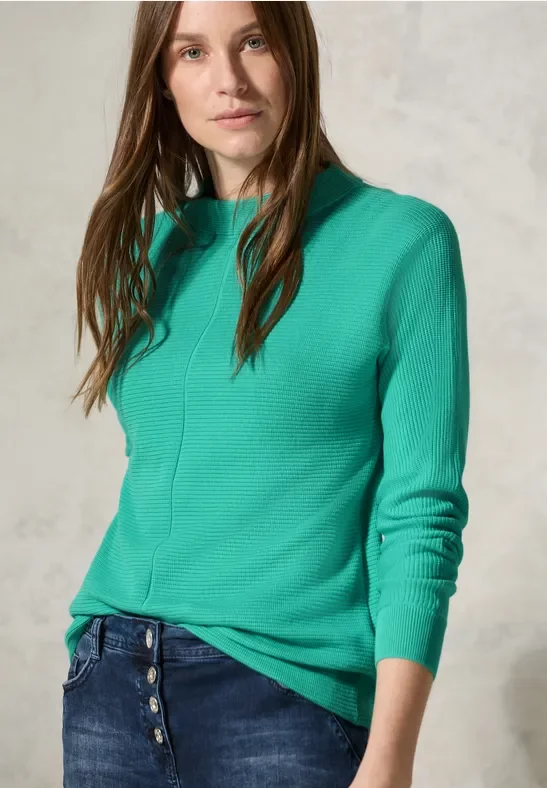 Thumbnail - Cecil Damen Strukturmix Dolman Pullover in Grün, Gr: XL