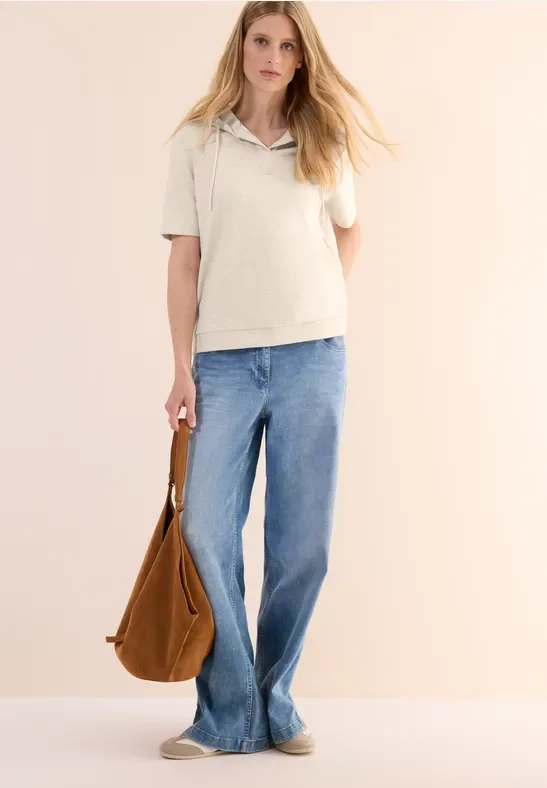 Cecil Damen Kurzarm Hoodie in Beige, Gr: L