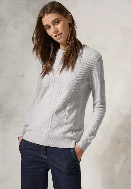 Thumbnail - Cecil Damen Pullover mit Strickmuster in Grau, Gr: XXL