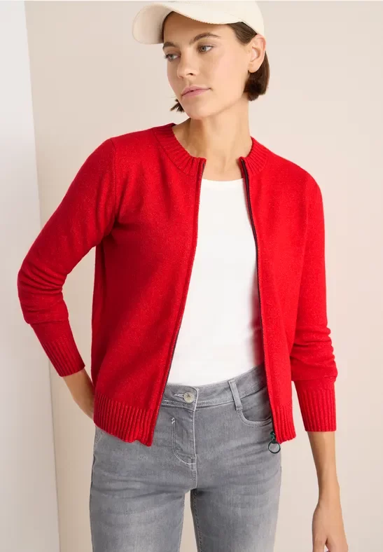 Cecil Damen Cosy Cardigan mit Zipper in Rot, Gr: L