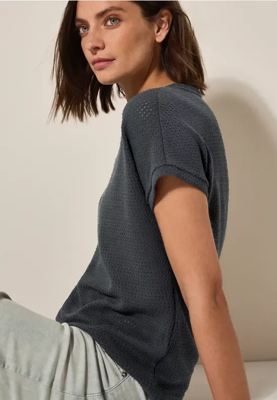 Cecil Damen Struktur-T-Shirt in Grau, Gr: XS