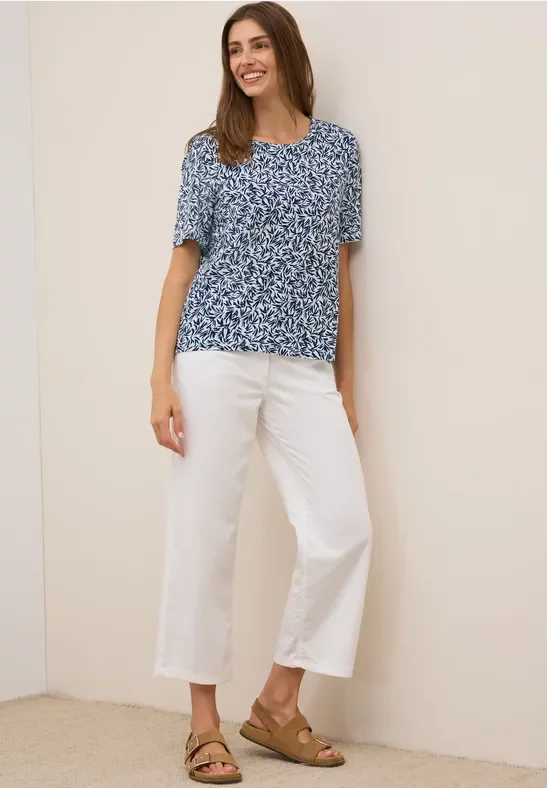 Thumbnail - Cecil Damen Gemustertes Basic T-Shirt in Weiß, Gr: XXL