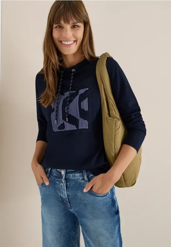 Cecil Damen Shirt mit Artwork in Blau, Gr: M