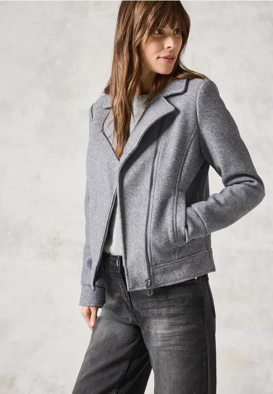 Thumbnail - Cecil Damen Bikerjacke in Woll-Optik in Grau, Gr: XXL
