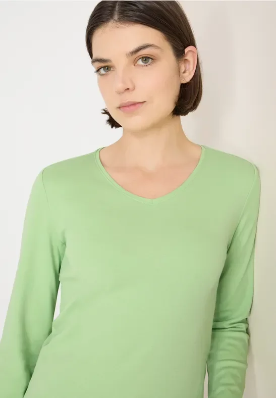 Cecil Damen V-Neck Langarmshirt in Grün, Gr: L