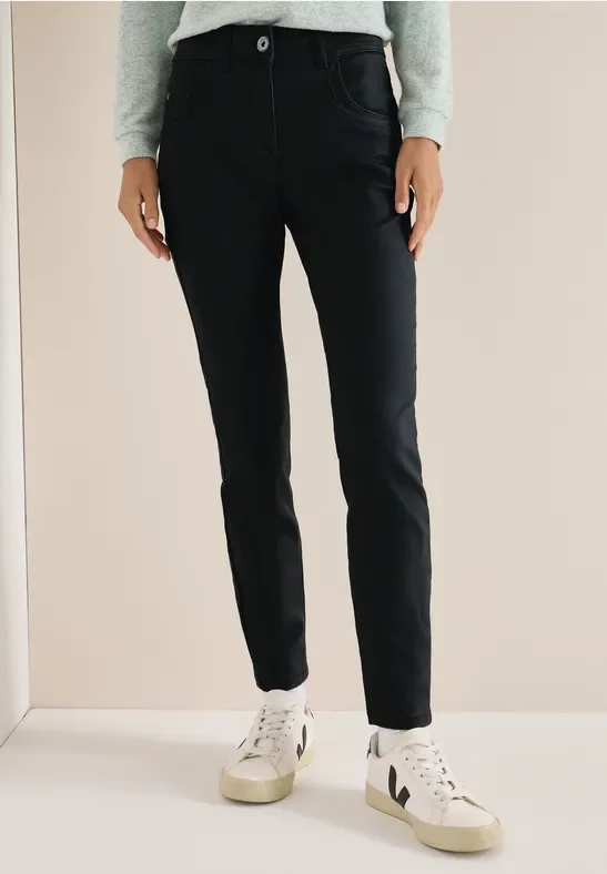 Thumbnail - Cecil Damen Hose im Leder-Look in Schwarz, Gr: 32