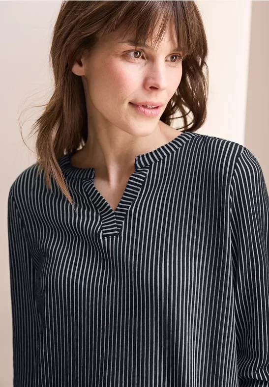 Thumbnail - Cecil Damen Gestreiftes Strukturshirt in Blau, Gr: XS