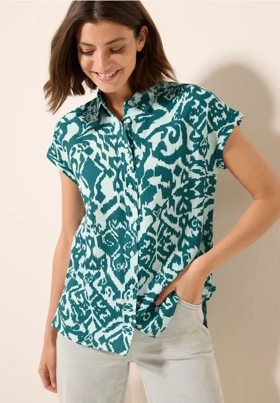 Thumbnail - Cecil Damen Gemusterte Leinen-Bluse in Grün, Gr: XL