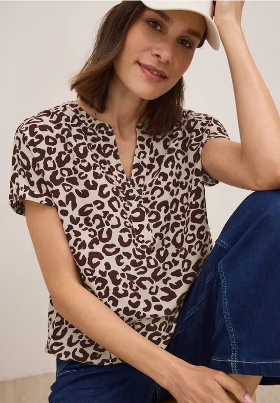 Cecil Damen Leo Split Neck Bluse in Rot, Gr: L