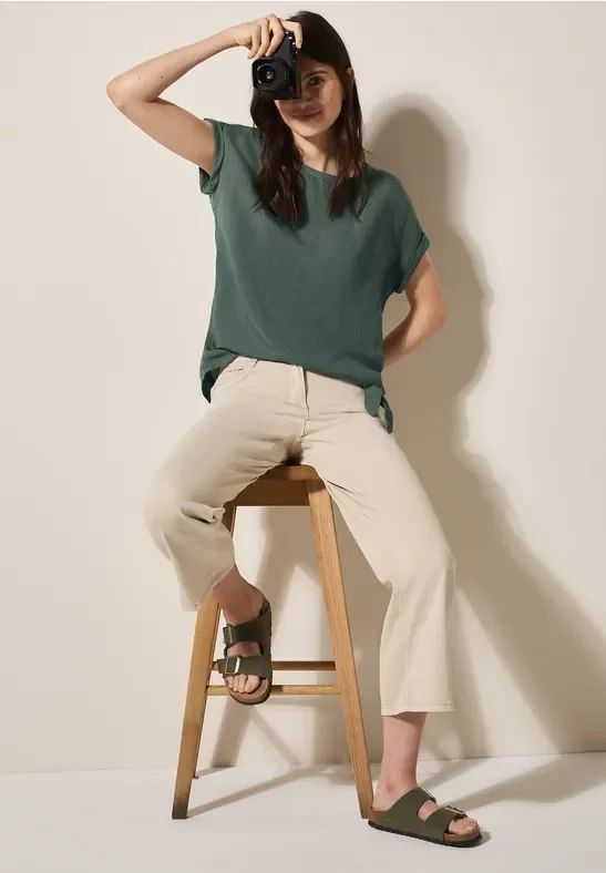 Cecil Damen Leinenmix Bluse mit Knoten in Grün, Gr: L