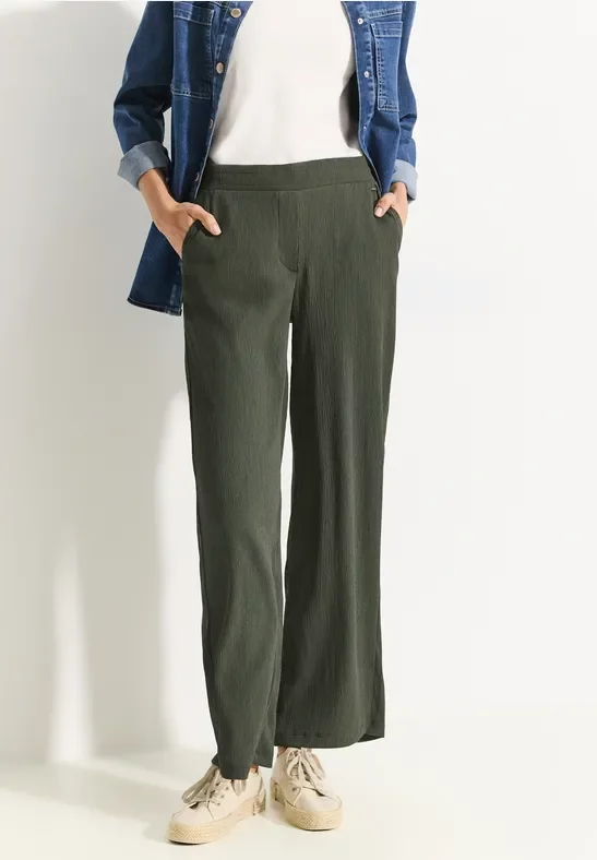 Cecil Damen Wide Leg Hose mit Struktur in Grün, Gr: XXL