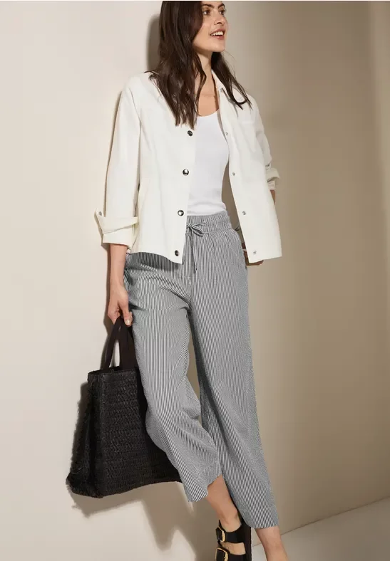 Thumbnail - Cecil Damen Gestreifte Seersucker Hose in Grün, Gr: XXL