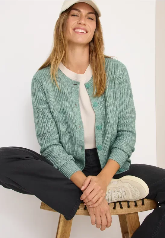 Cecil Damen Melange Cardigan in Grün, Gr: L