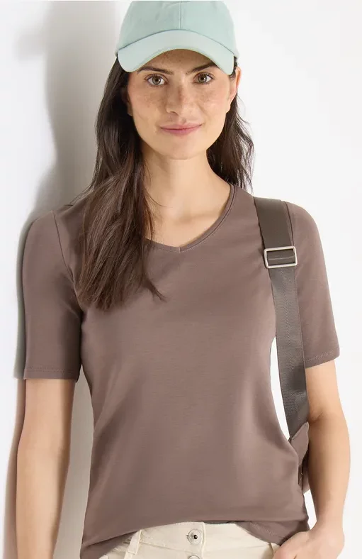 Cecil Damen Basic T-Shirt aus Baumwolle in Beige, Gr: L