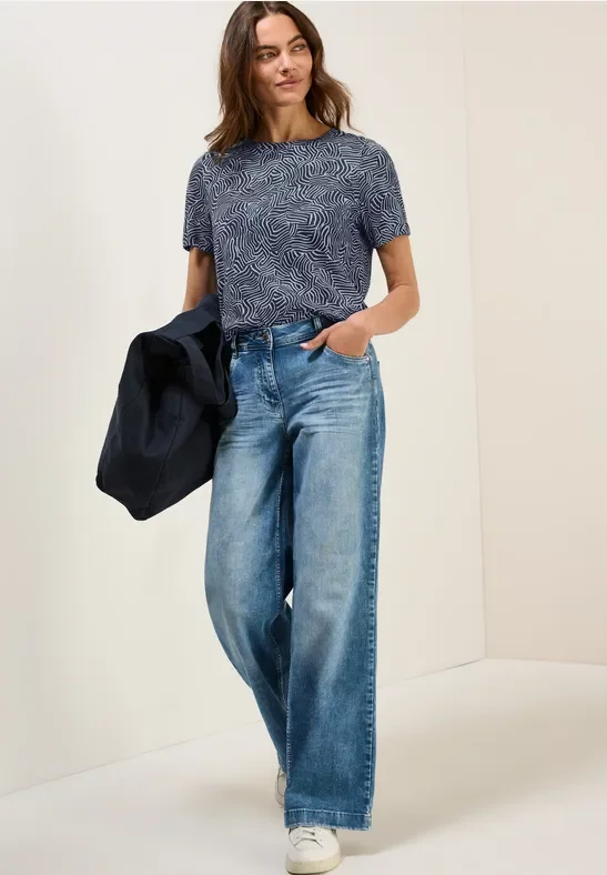 Thumbnail - Cecil Damen Gemustertes T-Shirt in Blau, Gr: XL