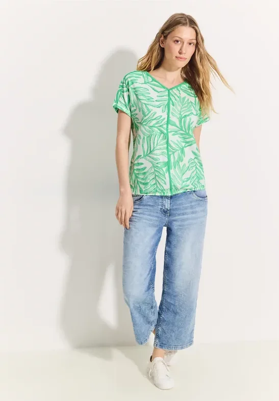 Cecil Damen Leinenmix T-Shirt in Grün, Gr: XS