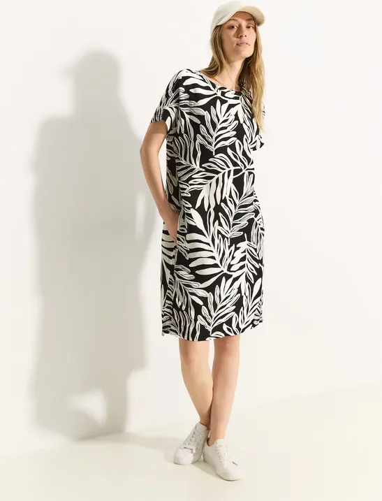 Cecil Damen Leinenmix Print Kleid in Schwarz, Gr: S