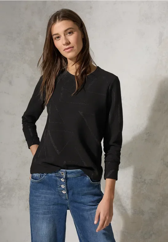 Thumbnail - Cecil Damen Jaquard Shirt in Schwarz, Gr: M