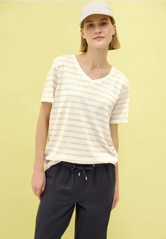 Cecil Damen Strick-Look Streifen-Shirt in Beige, Gr: XXL