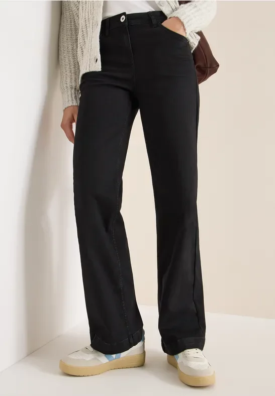 Cecil Damen Wide Leg Jeans in Schwarz, Gr: 31
