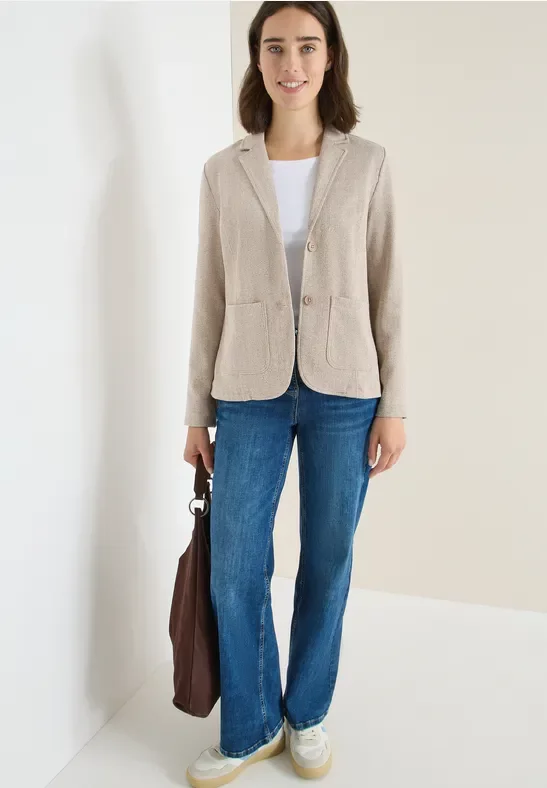 Cecil Damen Herringbone Blazer in Weiß, Gr: XL