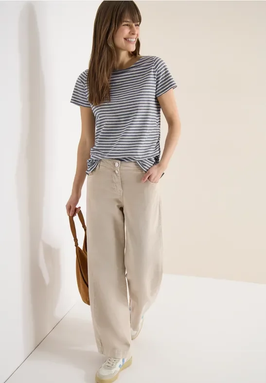 Cecil Damen Kurzarm Shirt mit seitlicher Raffung in Blau, Gr: XXL