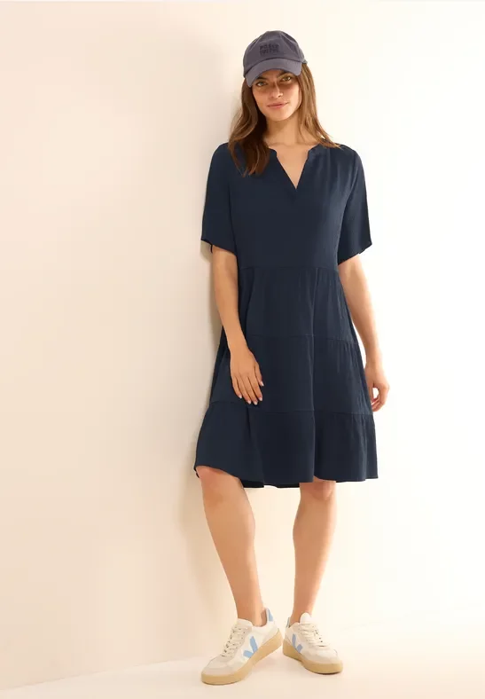 Cecil Damen Strukturkleid mit Volants in Blau, Gr: XXL