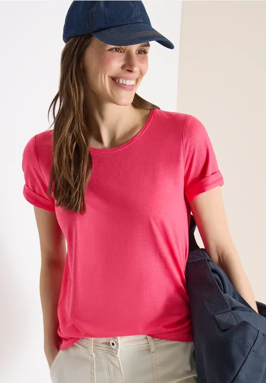 Cecil Damen Basic T-Shirt mit Rundhals in Rot, Gr: L